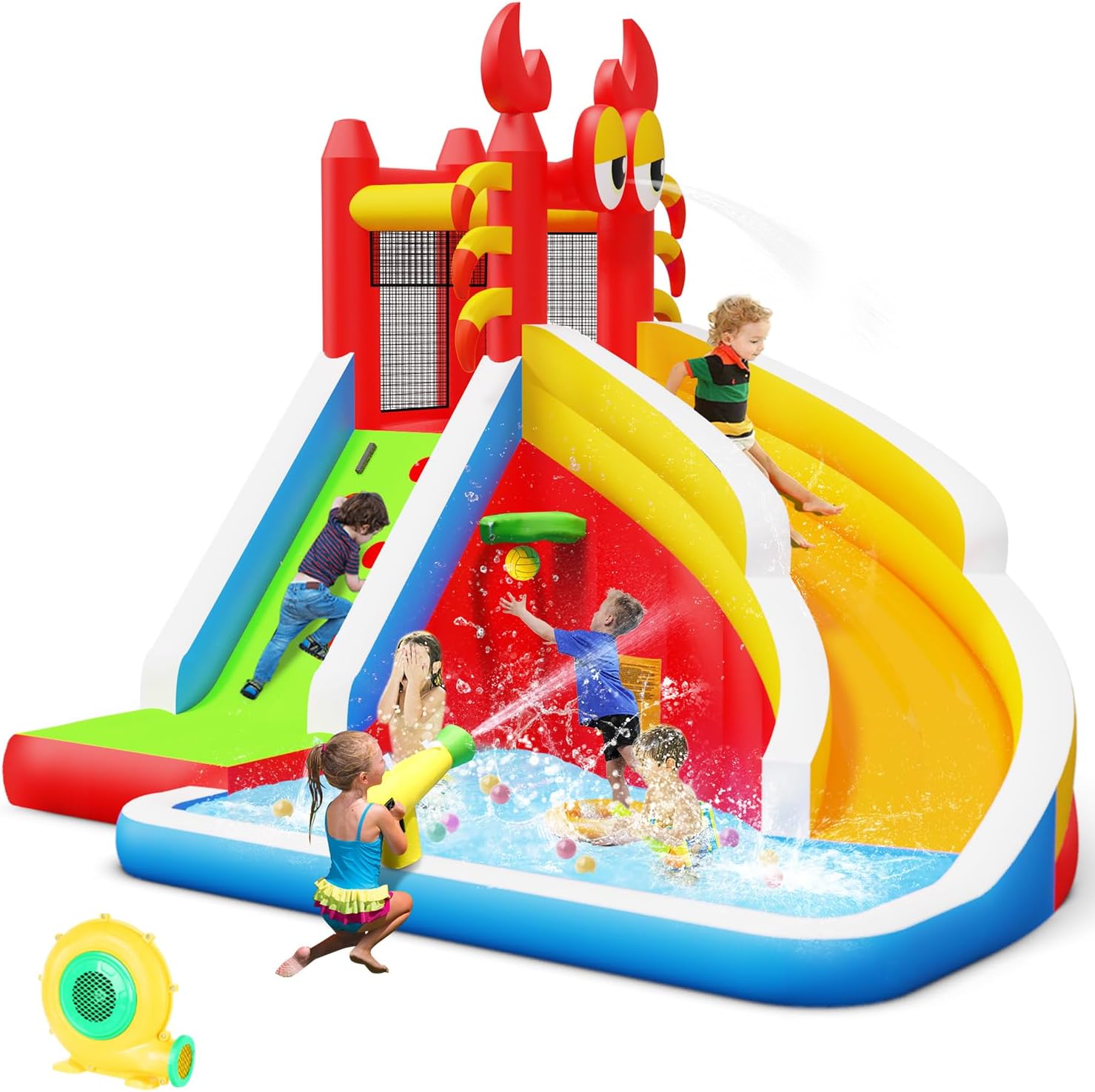 Basketball Hoop Kids Indoor - Большой надувной батут с водной горкой